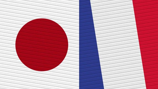 France Japan Two Half Flags Together Fabric Texture Illustration — Stock Photo, Image