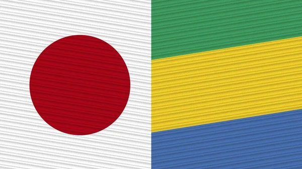 Gabon Japan Two Half Flags Together Fabric Texture Illustration — Stock Photo, Image