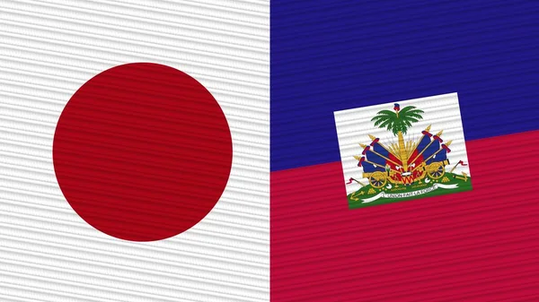 Haití Japón Dos Medias Banderas Juntas Textura Tela Ilustración — Foto de Stock