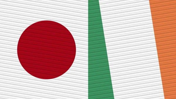 Ireland Japan Two Half Flags Together Fabric Texture Illustration — Stock Photo, Image