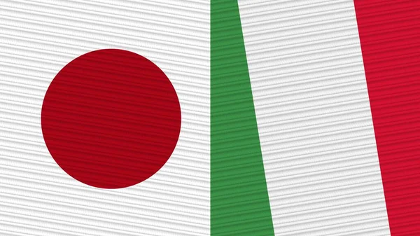 Italia Giappone Due Mezze Bandiere Insieme Tessuto Texture Illustrazione — Foto Stock