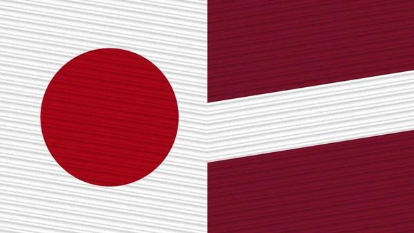 Latvia Japan Two Half Flags Together Fabric Texture Illustration — Stock Photo, Image