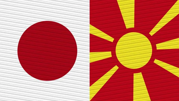 Macedonia Japón Dos Medias Banderas Juntas Textura Tela Ilustración —  Fotos de Stock