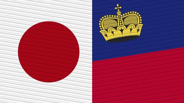 Liechtenstein Japan Twee Halve Vlaggen Samen Stof Textuur Illustratie — Stockfoto