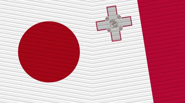 Malta Japan Twee Halve Vlaggen Samen Stof Textuur Illustratie — Stockfoto