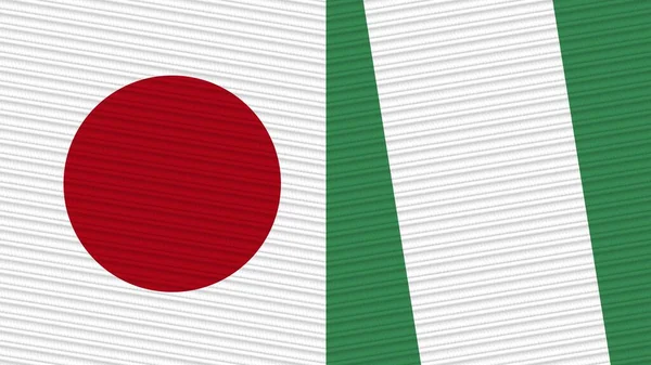 Nigeria Japan Twee Halve Vlaggen Samen Stof Textuur Illustratie — Stockfoto