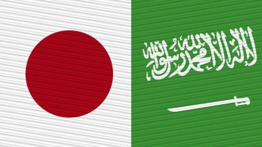 Suudi Arabistan ve Japonya Birlikte İki Yarım Bayrak Kumaş Resim