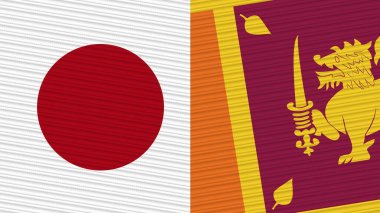 Sri Lanka ve Japonya Birlikte İki Yarım Bayrak Kumaş Çizimi