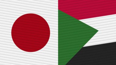 Sudan ve Japonya Birlikte İki Yarım Bayrak Kumaş Doku İllüstrasyonu