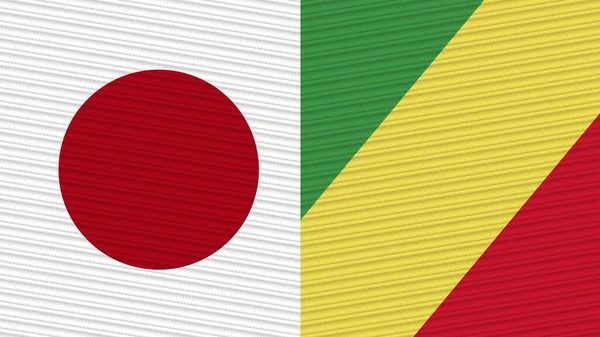 República Congo Japão Duas Meias Bandeiras Juntas Ilustração Textura Tecido — Fotografia de Stock