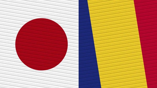 Romania Japan Two Half Flags Together Fabric Texture Illustration — Stock Photo, Image