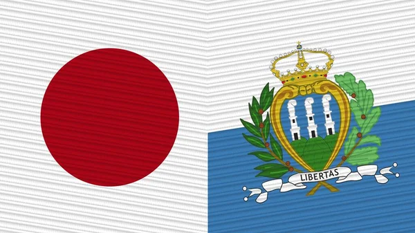 San Marino Japonya Yarım Bayrak Birlikte Kumaş Doku Çizimi — Stok fotoğraf