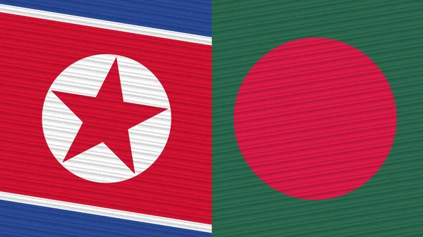 バングラデシュと北朝鮮2枚のハーフフラグ ファブリックテクスチャイラスト — ストック写真