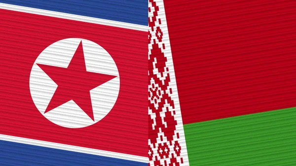 Belarus Coreia Norte Duas Meias Bandeiras Juntas Ilustração Textura Tecido — Fotografia de Stock