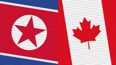 Kanada ve Kuzey Kore İki Yarım Bayrak Birlikte Kumaş Doku Çizimi