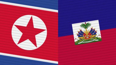 Haiti ve Kuzey Kore İki Yarım Bayrak Birlikte Kumaş Doku Çizimi