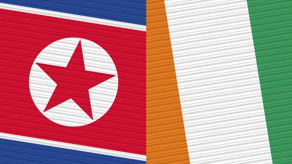 Cote Lvoire North Korea Two Half Flags Together Fabric Texture — Stock Photo, Image