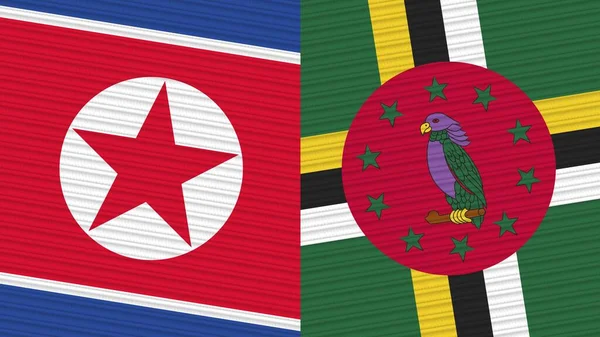 多米尼克和北朝鲜两个半旗一起织造纹理图解 — 图库照片