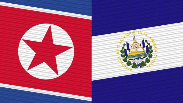 Salvador Coreia Norte Duas Meias Bandeiras Juntas Ilustração Textura Tecido — Fotografia de Stock