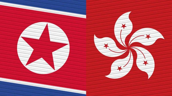 Hong Kong Kuzey Kore Yarım Bayrak Birlikte Kumaş Doku Çizimi — Stok fotoğraf