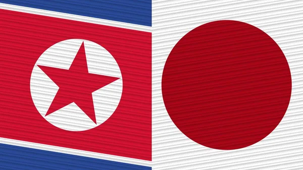 Japón Corea Del Norte Dos Medias Banderas Juntas Textura Tela —  Fotos de Stock