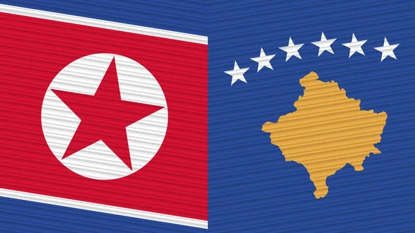 Kosovo Und Nordkorea Zwei Halbe Flaggen Zusammen Textur Illustration — Stockfoto