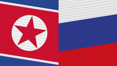 Rusya ve Kuzey Kore İki Yarım Bayrak Birlikte Kumaş Doku İllüstrasyonu