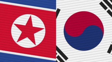 Güney Kore ve Kuzey Kore İki Yarım Bayrak Birlikte Kumaş Doku Çizimi