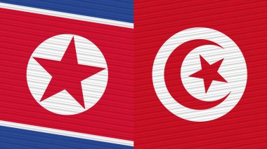 Tunus ve Kuzey Kore İki Yarım Bayrak Birlikte Kumaş Doku Çizimi