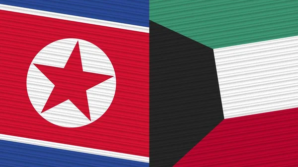 Kuwait North Korea Two Half Flags Together Fabric Texture Illustration — Stock Photo, Image