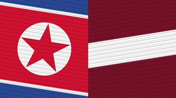 Letonia Corea Del Norte Dos Medias Banderas Juntas Textura Tela —  Fotos de Stock