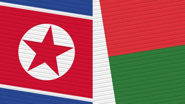 Madagascar Corea Del Norte Dos Medias Banderas Juntas Textura Tela —  Fotos de Stock