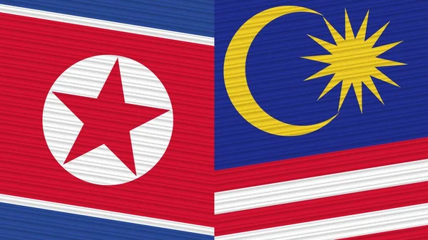 Malasia Corea Del Norte Dos Medias Banderas Juntas Textura Tela —  Fotos de Stock