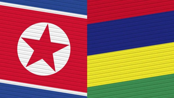 Maurício Coreia Norte Duas Meias Bandeiras Juntas Ilustração Textura Tecido — Fotografia de Stock