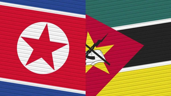Mozambique Corea Del Norte Dos Medias Banderas Juntas Textura Tela —  Fotos de Stock