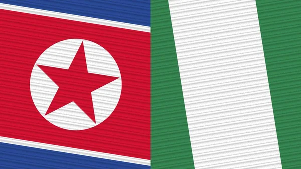 Nigéria Coreia Norte Duas Meias Bandeiras Juntas Ilustração Textura Tecido — Fotografia de Stock