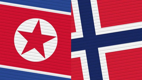 Norwegia Korea Północna Dwie Półflagi Razem Tekstura Tkaniny Ilustracja — Zdjęcie stockowe