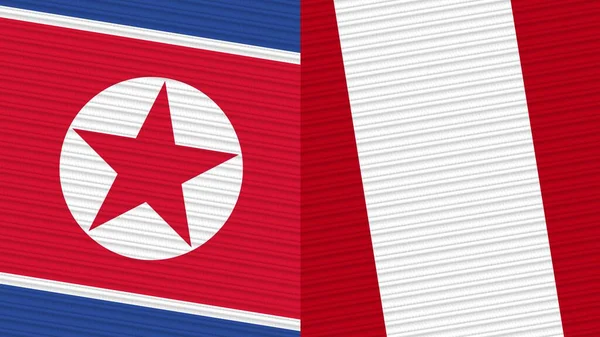 Peru Coreia Norte Duas Meias Bandeiras Juntas Ilustração Textura Tecido — Fotografia de Stock