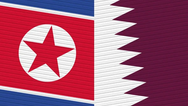 Qatar Corée Nord Deux Demi Drapeaux Ensemble Illustration Texture Tissu — Photo