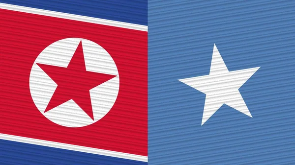 Somália Coreia Norte Duas Meias Bandeiras Juntas Ilustração Textura Tecido — Fotografia de Stock