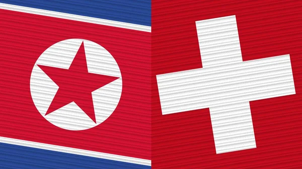 Suíça Coreia Norte Duas Meias Bandeiras Juntas Ilustração Textura Tecido — Fotografia de Stock