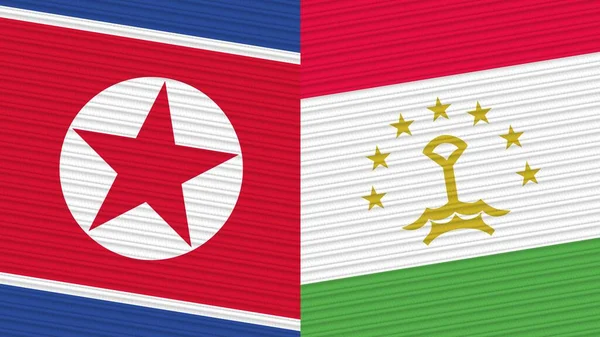 タジキスタンと北朝鮮2枚のハーフフラグ ファブリックテクスチャイラスト — ストック写真