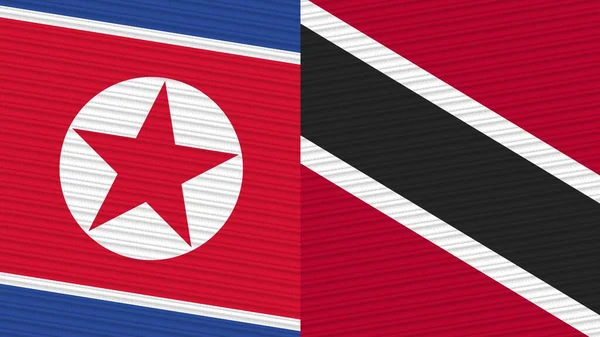 Τρινιντάντ Και Τομπάγκο Και Βόρεια Κορέα Δύο Σημαίες Μαζί Ύφασμα — Φωτογραφία Αρχείου