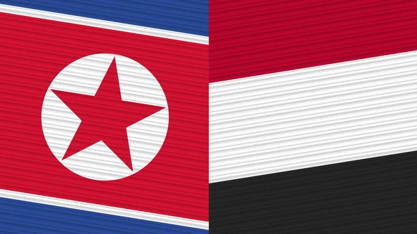 Yemen Corea Del Norte Dos Medias Banderas Juntas Textura Tela —  Fotos de Stock