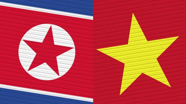 Vietnam Och Nordkorea Två Halva Flaggor Tillsammans Tyg Textur Illustration — Stockfoto