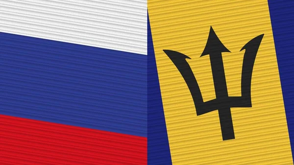 Barbados Oroszország Két Fél Zászlók Együtt Szövet Textúra Illusztráció — Stock Fotó