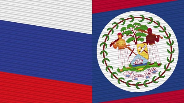 Belize Rússia Duas Meias Bandeiras Juntas Ilustração Textura Tecido — Fotografia de Stock