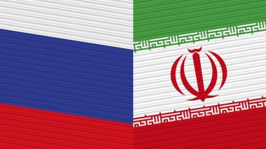 İran ve Rusya Birlikte İki Yarım Bayrak Kumaş Doku İllüstrasyonu