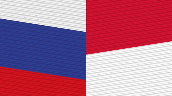 Monaco Russia Two Half Flags Together Fabric Texture Illustration — Stock Photo, Image