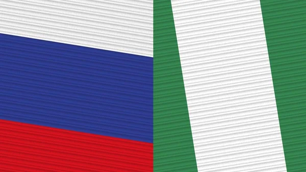Nigéria Rússia Duas Meias Bandeiras Juntas Ilustração Textura Tecido — Fotografia de Stock